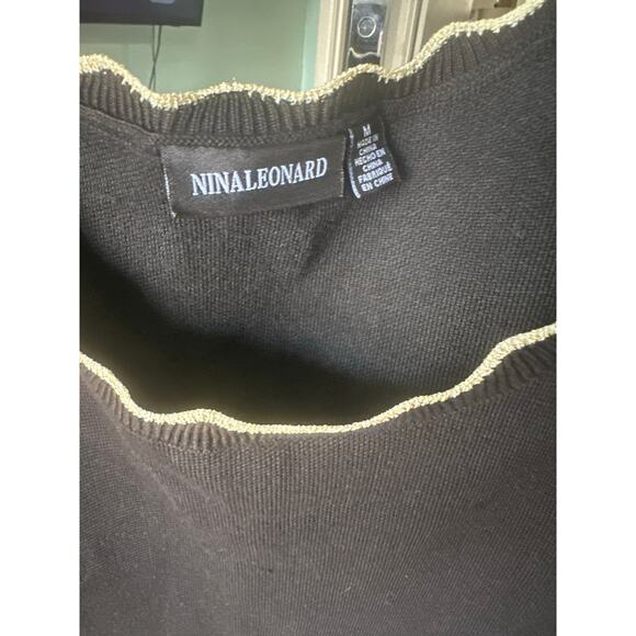 Nina Leonard Black Knit Dress w/ Scalloped Neckline & Bell Sleeves – Size M - Picture 2 of 7